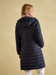 Joules Kenley Navy Blue Showerproof Long Padded Coat with Hood - Image 2 of 6