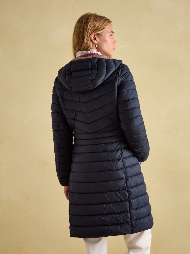 Joules Kenley Navy Blue Showerproof Long Padded Coat with Hood - Image 2 of 6