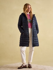Joules Kenley Navy Blue Showerproof Long Padded Coat with Hood - Image 3 of 6