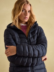 Joules Kenley Navy Blue Showerproof Long Padded Coat with Hood - Image 4 of 6
