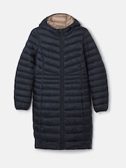 Joules Kenley Navy Blue Showerproof Long Padded Coat with Hood - Image 6 of 6
