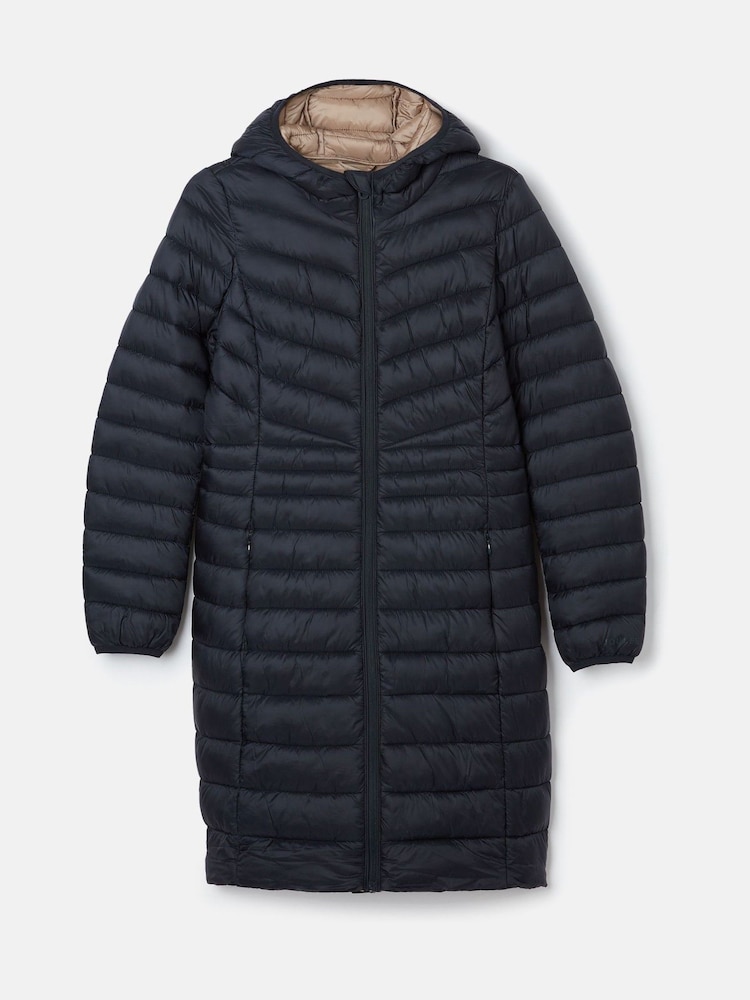 Joules Kenley Navy Blue Showerproof Long Padded Coat with Hood - Image 6 of 6