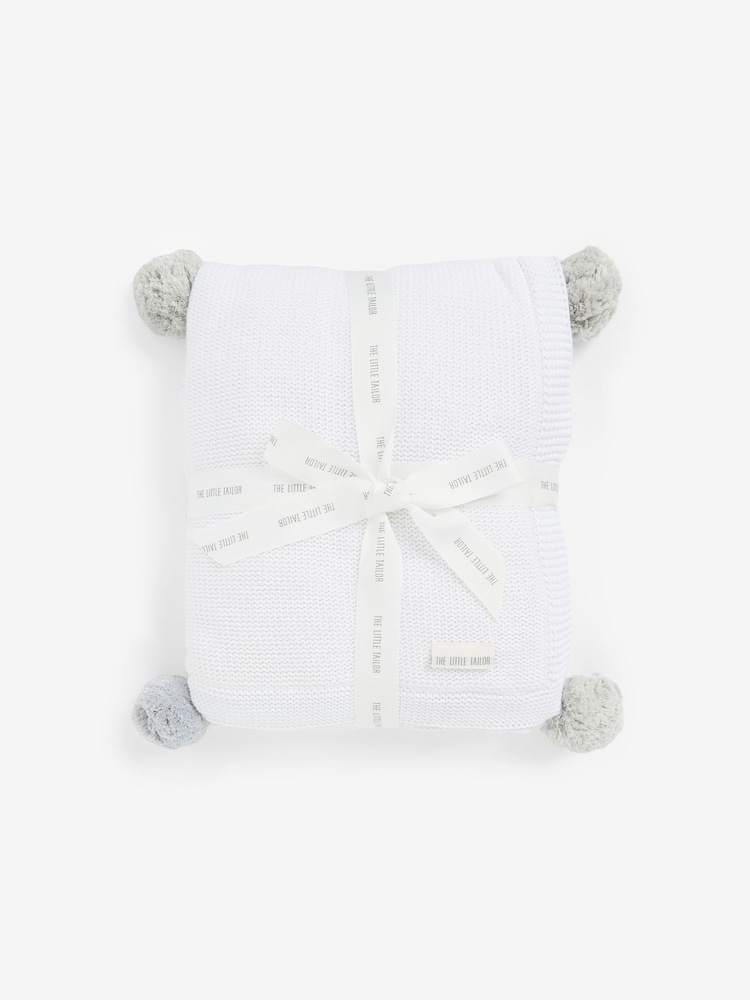 The Little Tailor Pom Pom Plush Lined Baby Blanket - Image 1 of 6