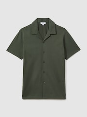 Reiss Hunting Green Caspa Mercerised 100% Cotton Jersey Cuban Collar Shirt - Image 2 of 5