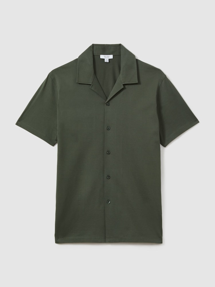 Reiss Hunting Green Caspa Mercerised 100% Cotton Jersey Cuban Collar Shirt - Image 2 of 5