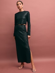 Black Mesh Sequin Midi Skirt - Image 1 of 7