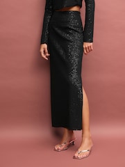 Black Mesh Sequin Midi Skirt - Image 2 of 7