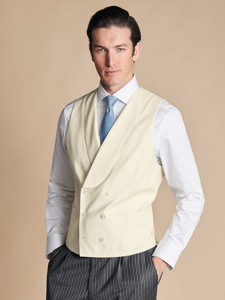 Charles Tyrwhitt Cream Adjustable Fit Morning V2 Suit: Waistcoat - Image 1 of 5