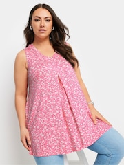 Yours Curve Red Abstract Floral Print Swing Vest Top - Image 1 of 6