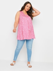 Yours Curve Red Abstract Floral Print Swing Vest Top - Image 2 of 6