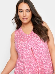 Yours Curve Red Abstract Floral Print Swing Vest Top - Image 4 of 6