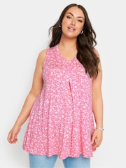 Yours Curve Red Abstract Floral Print Swing Vest Top - Image 5 of 6