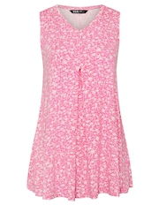 Yours Curve Red Abstract Floral Print Swing Vest Top - Image 6 of 6