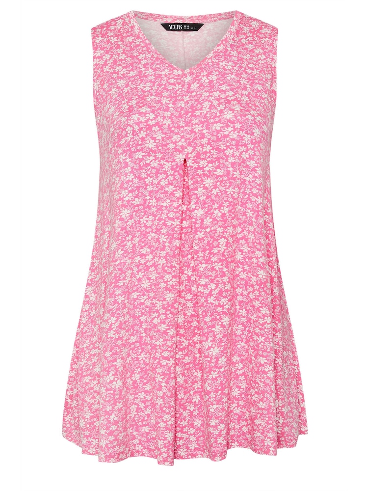 Yours Curve Red Abstract Floral Print Swing Vest Top - Image 6 of 6