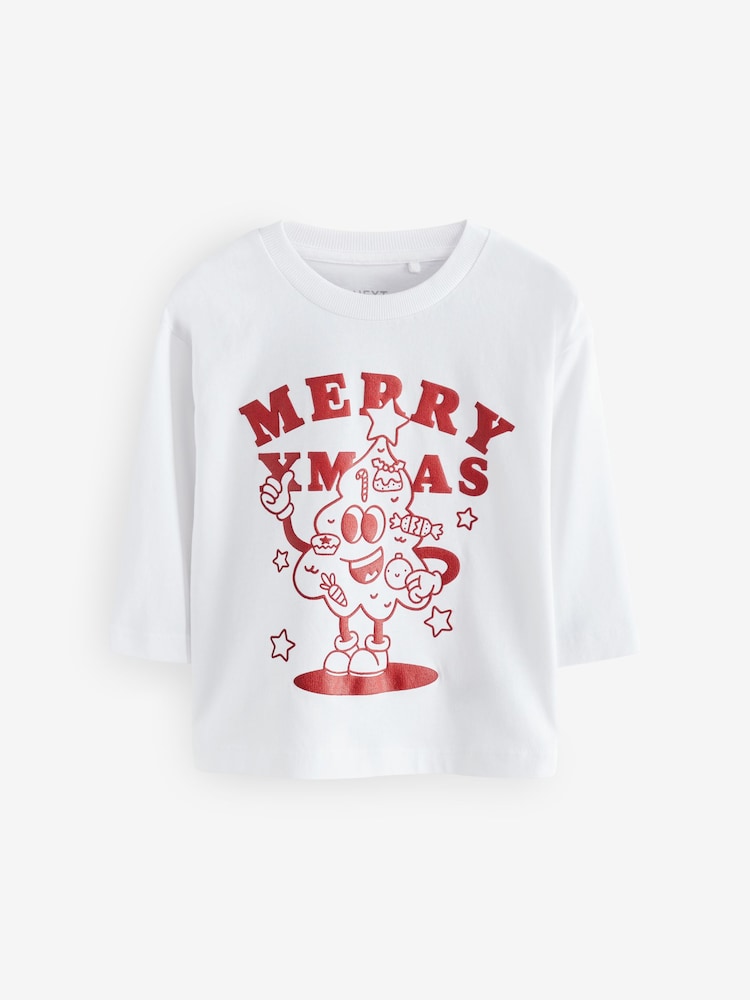 White Long Sleeve Christmas 100% Cotton T-Shirt (3mths-7yrs) - Image 1 of 4