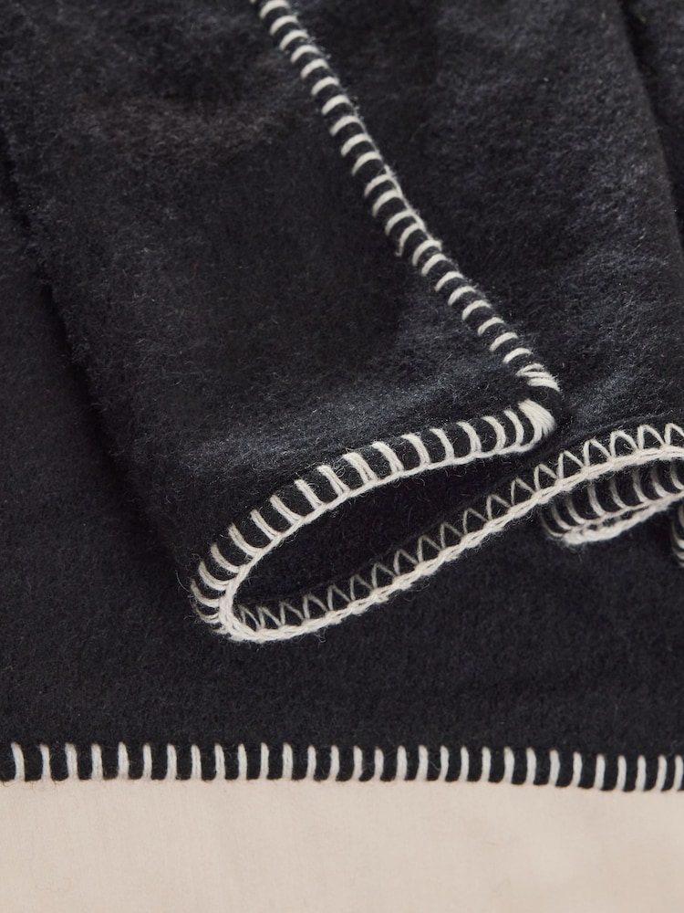 Black Collection Luxe Stitched Edged Throw With Cashmere - Image 2 of 4