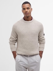 Barbour® International Cream Chester Funnel Crew Neck Textured Knitted Jumper - Image 1 of 6