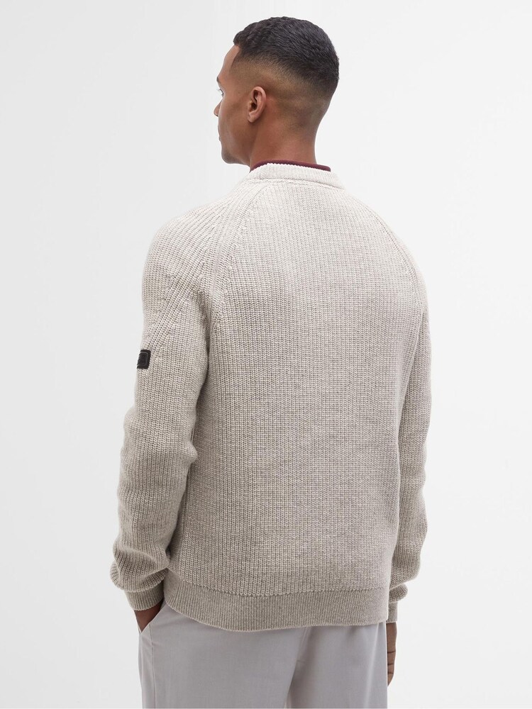 Barbour® International Cream Chester Funnel Crew Neck Textured Knitted Jumper - Image 2 of 6