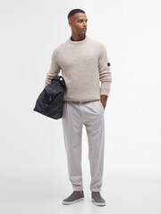 Barbour® International Cream Chester Funnel Crew Neck Textured Knitted Jumper - Image 3 of 6