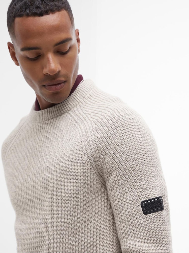 Barbour® International Cream Chester Funnel Crew Neck Textured Knitted Jumper - Image 5 of 6