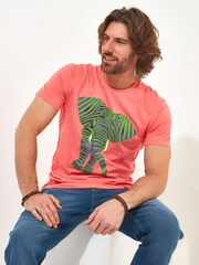 Joe Browns Pink Zebra Print Elephant Graphic T-Shirt - Image 1 of 5