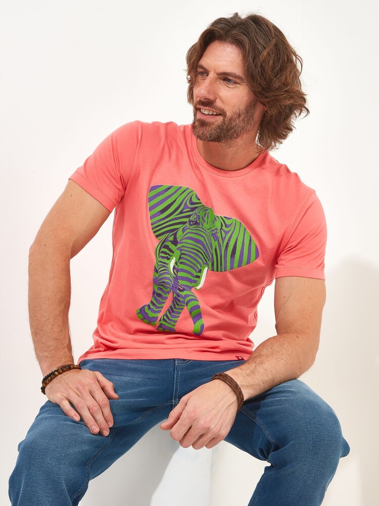 Joe Browns Pink Zebra Print Elephant Graphic T-Shirt - Image 1 of 5