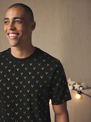 Black/Gold Reindeer Pattern Christmas 100% Cotton T-Shirt - Image 1 of 8