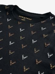 Black/Gold Reindeer Pattern Christmas 100% Cotton T-Shirt - Image 8 of 8