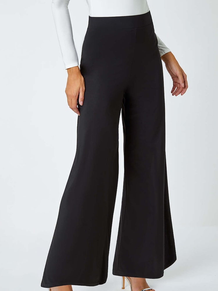 Roman Black Wide Leg Stretch Trousers - Image 1 of 6