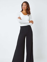 Roman Black Wide Leg Stretch Trousers - Image 4 of 6