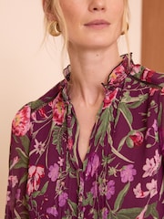 Love & Roses Floral Petite Printed V Neck Shirred Cuff Blouse - Image 2 of 4