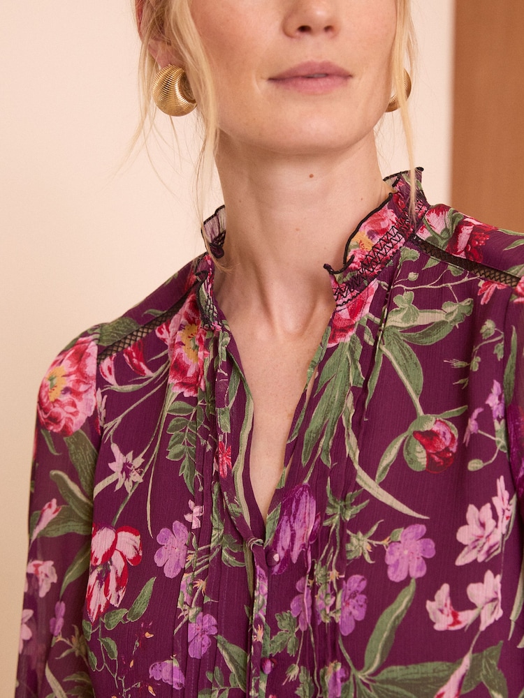 Love & Roses Floral Petite Printed V Neck Shirred Cuff Blouse - Image 2 of 4