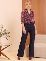 Love & Roses Floral Petite Printed V Neck Shirred Cuff Blouse - Image 4 of 4