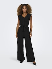 ONLY Black Broderie Top Frill Slevee Wide Leg Jumpsuit - Image 1 of 6