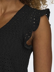 ONLY Black Broderie Top Frill Slevee Wide Leg Jumpsuit - Image 4 of 6