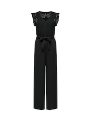ONLY Black Broderie Top Frill Slevee Wide Leg Jumpsuit - Image 5 of 6