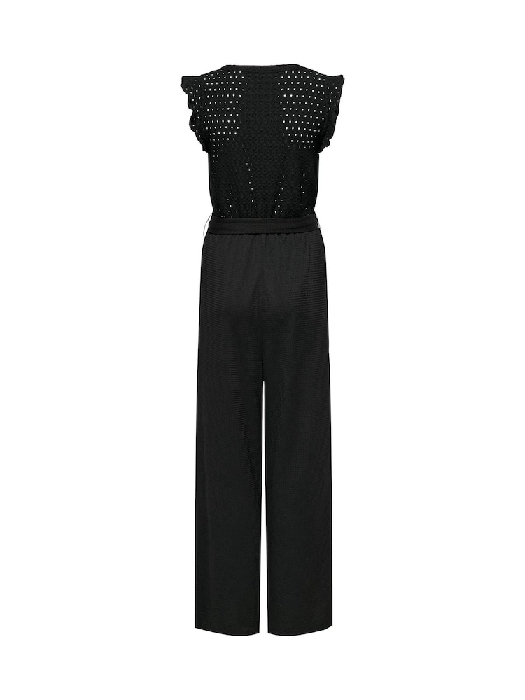 ONLY Black Broderie Top Frill Slevee Wide Leg Jumpsuit - Image 6 of 6