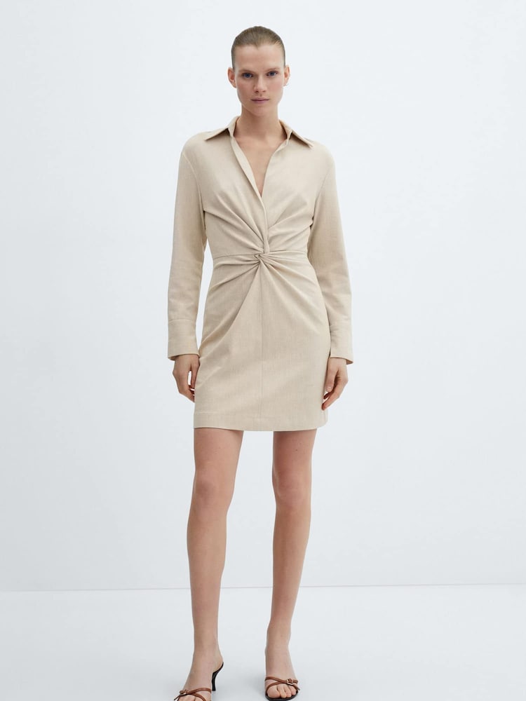 Mango Cream Knot Detail Dress - Image 1 of 6