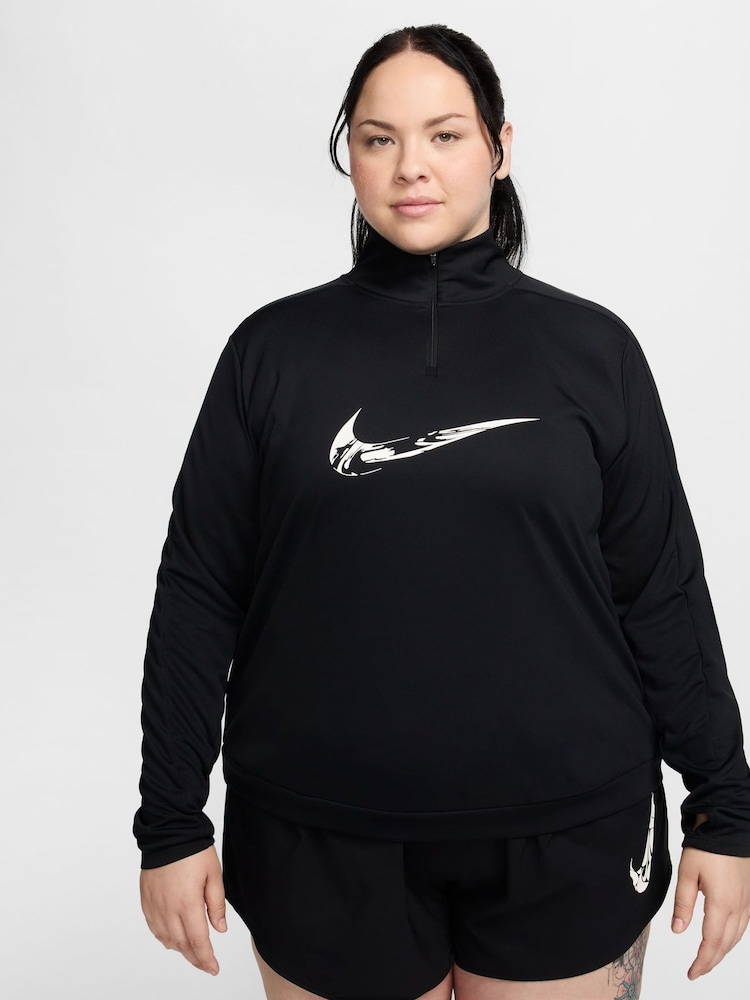 Schwarz - Nike – Swoosh – Langarm-Laufoberteil mit halbem Reißverschluss, Curve - Bild 1 von 5