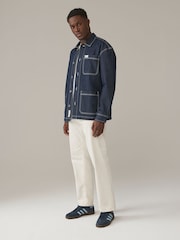 Dark Blue Denim 100% Cotton Chore Shacket Overshirt - Image 2 of 9