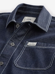 Dark Blue Denim 100% Cotton Chore Shacket Overshirt - Image 7 of 9