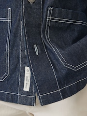 Dark Blue Denim 100% Cotton Chore Shacket Overshirt - Image 8 of 9