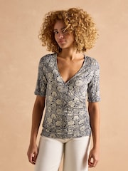 Joules Nia Blue Wrap Front Jersey Top - Image 1 of 8
