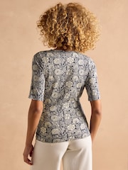 Joules Nia Blue Wrap Front Jersey Top - Image 2 of 8