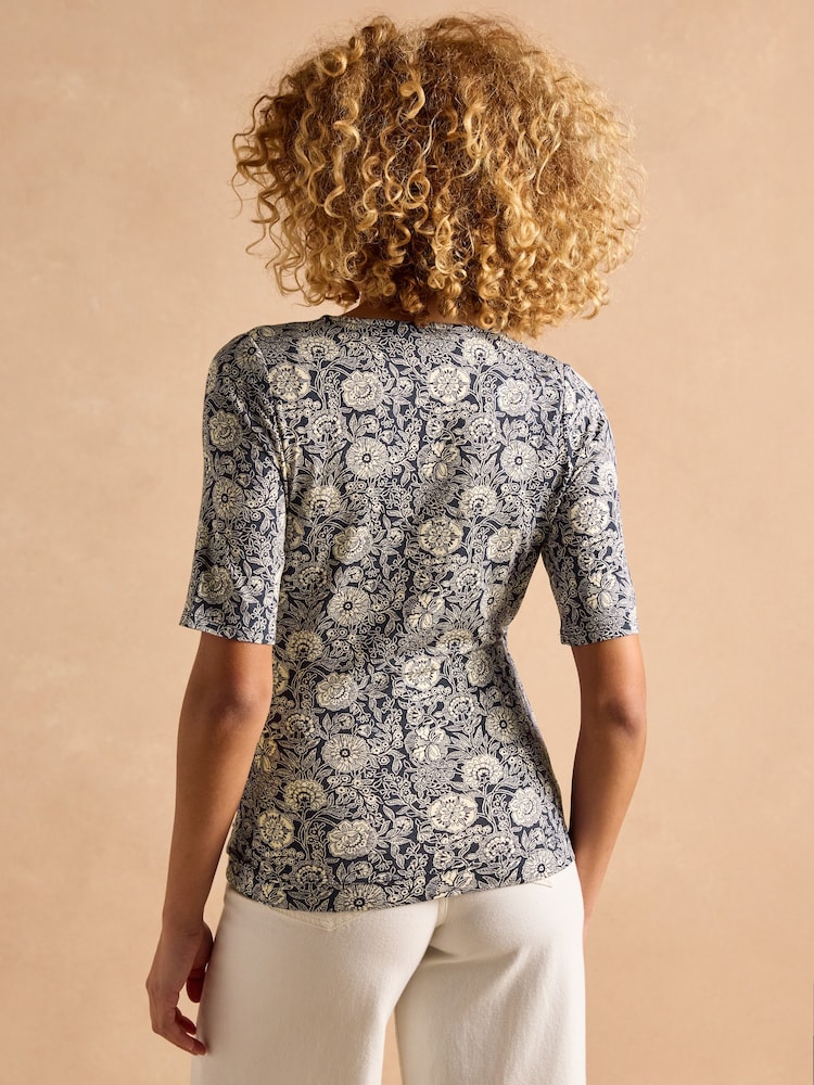Joules Nia Blue Wrap Front Jersey Top - Image 2 of 8