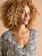 Joules Nia Blue Wrap Front Jersey Top - Image 3 of 8
