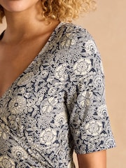 Joules Nia Blue Wrap Front Jersey Top - Image 5 of 8