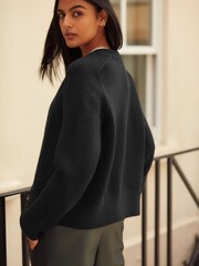 Black Zip Through Bomber Knitted Cardigan Jacket - Image 4 of 7