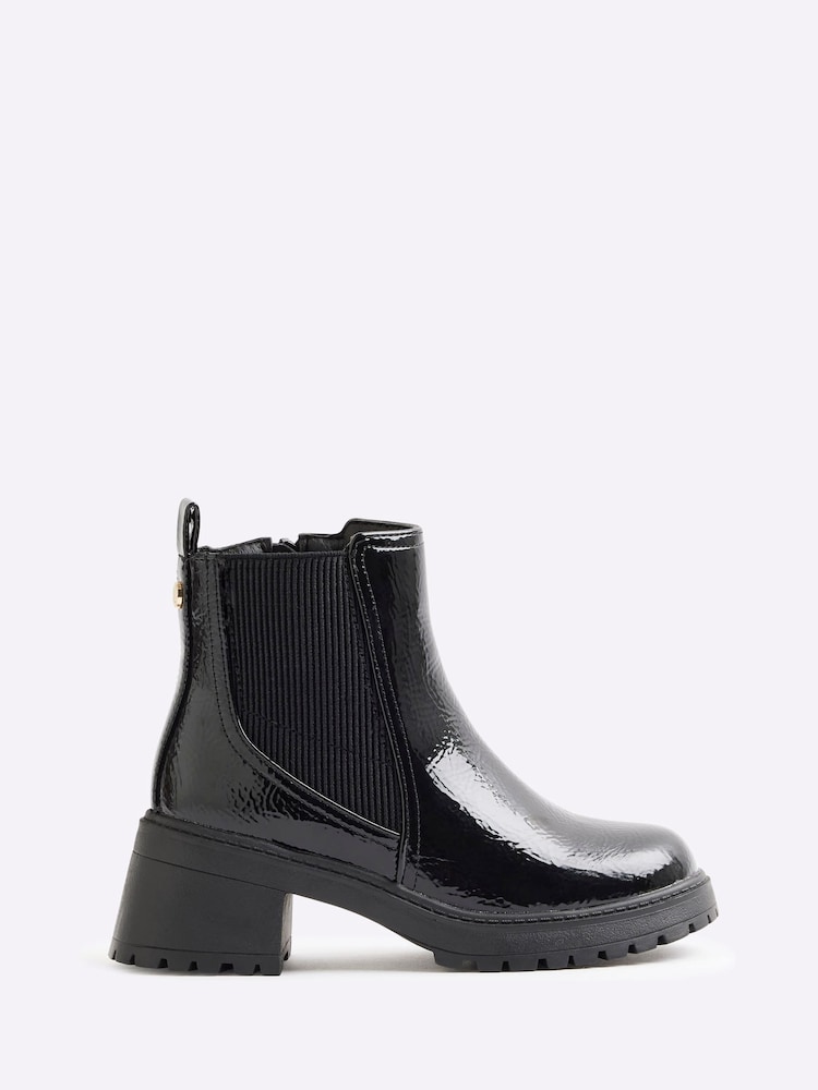 River Island Black Girls Patent Heeled Chelsea Boots - Image 1 of 4