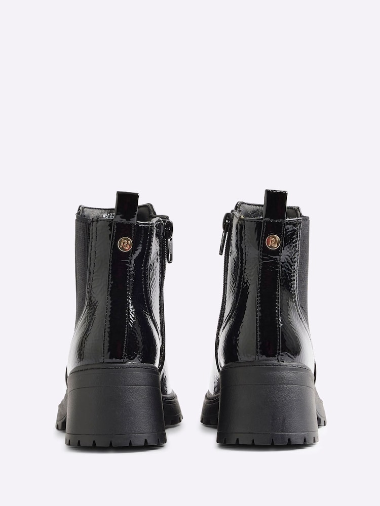 River Island Black Girls Patent Heeled Chelsea Boots - Image 2 of 4